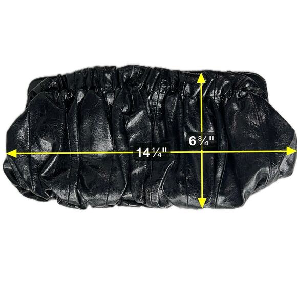Express Ruched Clutch Handbag Black Faux Patent Leather Evening Clutch Purse - Picture 5 of 9